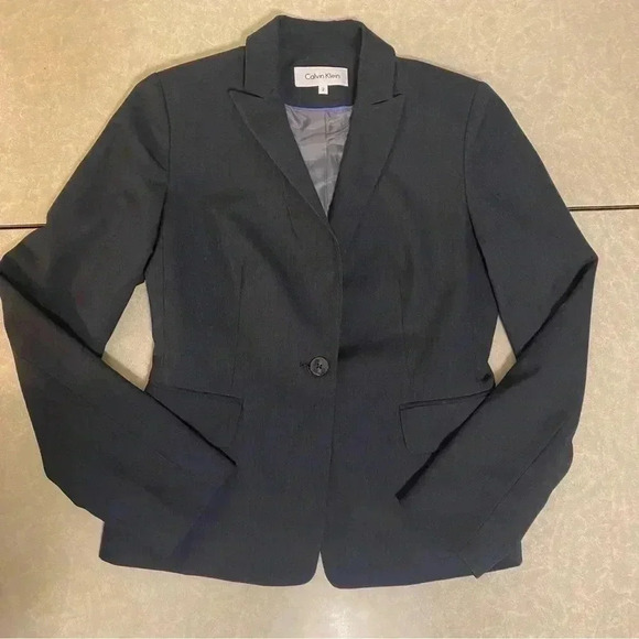 Calvin Klein Navy Blue Short Singe Button Blazer Jacket size 2 - Picture 4 of 12
